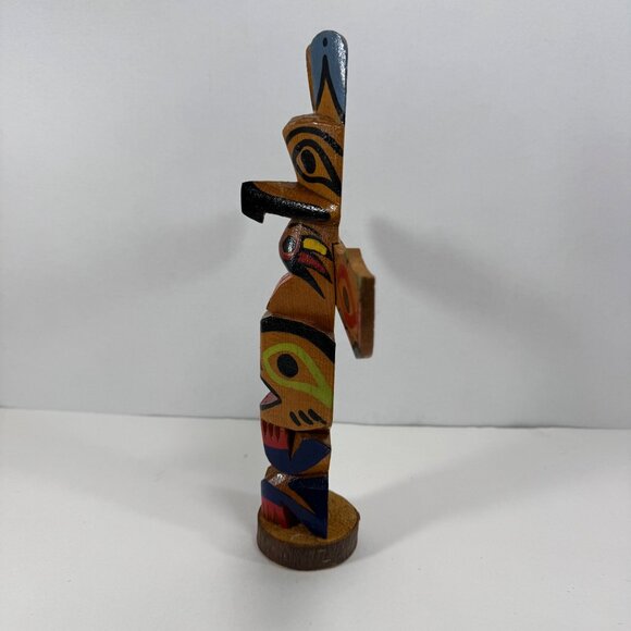 Vintage Hand Carved Wood Totem Pole Souvenir Jackson Wy Southwest Cabin Decor - Picture 4 of 9